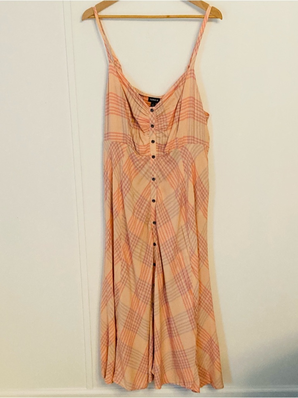 torrid Peach Plaid Challis Button-Front Midi Dress Size 1X Sleeveless - Picture 6 of 16